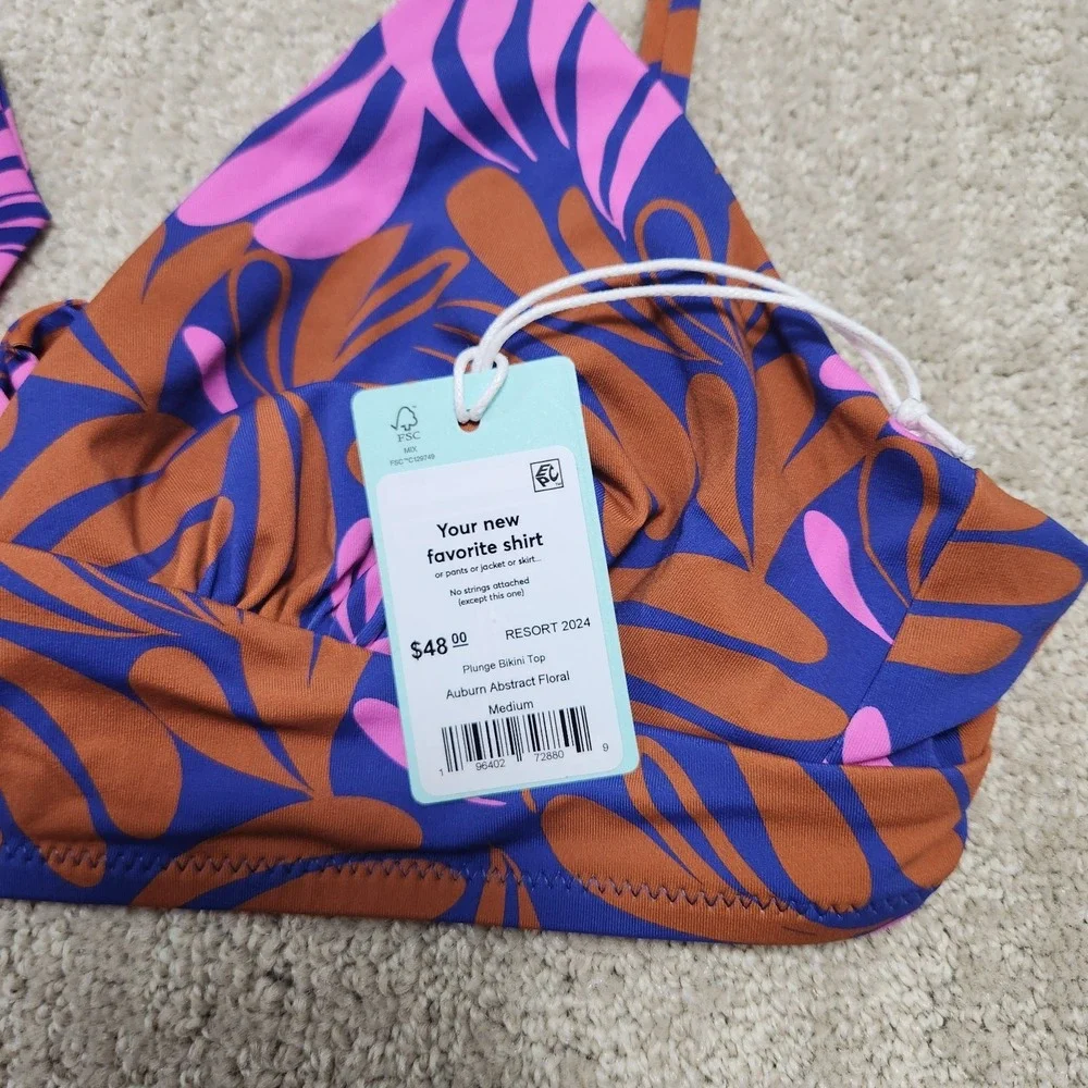 Marine Layer Plunge Bikini Top Women Medium Auburn Abstract Floral NEW Beach